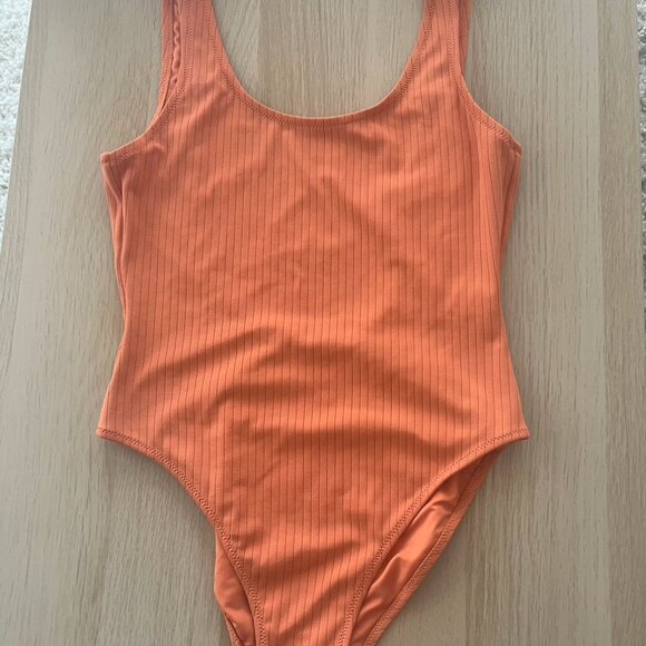 Orange Ribbed Full-Piece Weekday Bathing Suit/Swimsuit - Picture 2 of 2